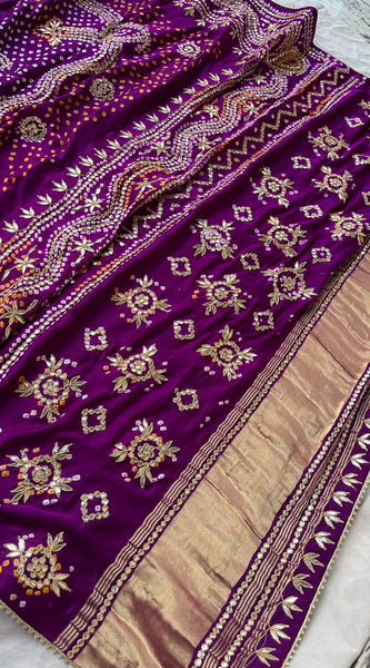 Pure Gajji Silk Dupatta with Handcrafted Gotta Patti, Zardozi & Pearl Work
