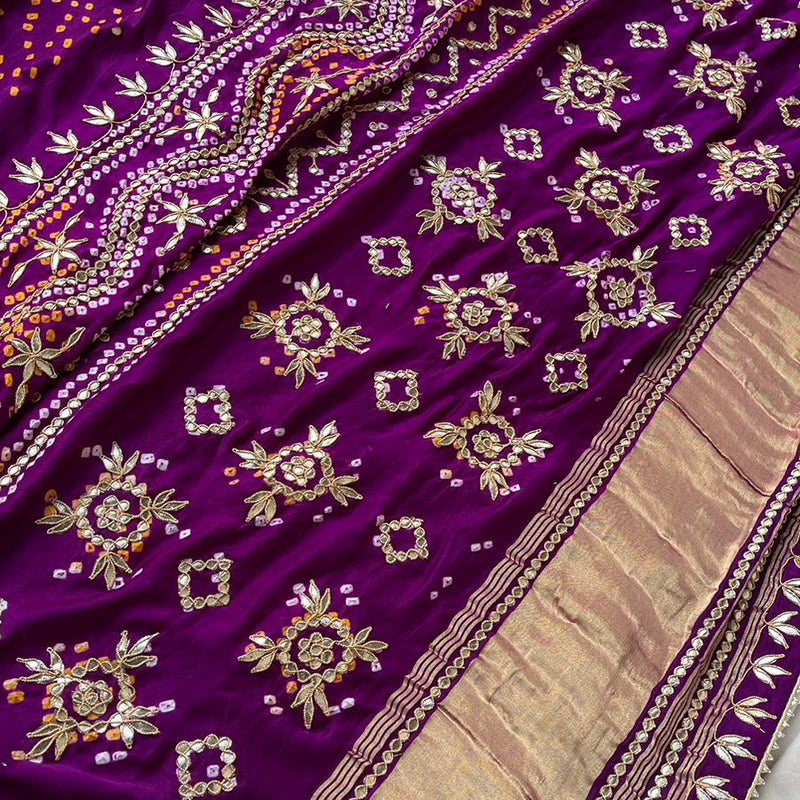 Pure Gajji Silk Dupatta with Handcrafted Gotta Patti, Zardozi & Pearl Work