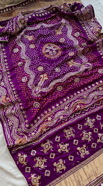 Pure Gajji Silk Dupatta with Handcrafted Gotta Patti, Zardozi & Pearl Work