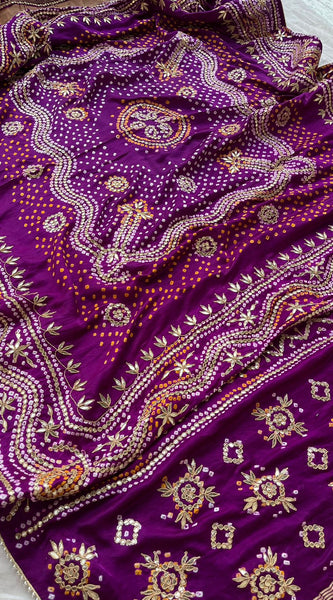 Pure Gajji Silk Dupatta with Handcrafted Gotta Patti, Zardozi & Pearl Work