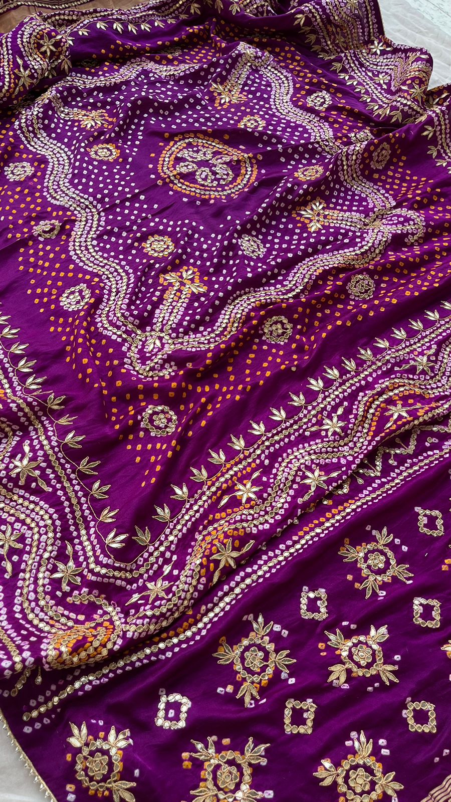 Pure Gajji Silk Dupatta with Handcrafted Gotta Patti, Zardozi & Pearl Work