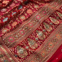 Pure Khaddi Georgette Dupatta with Handcrafted Gotta Patti & Heavy Zardozi Work
