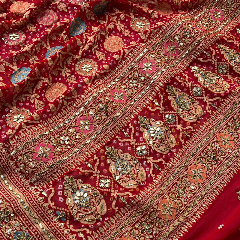 Pure Khaddi Georgette Dupatta with Handcrafted Gotta Patti & Heavy Zardozi Work