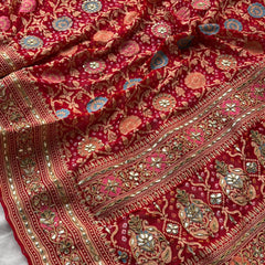 Pure Khaddi Georgette Dupatta with Handcrafted Gotta Patti & Heavy Zardozi Work