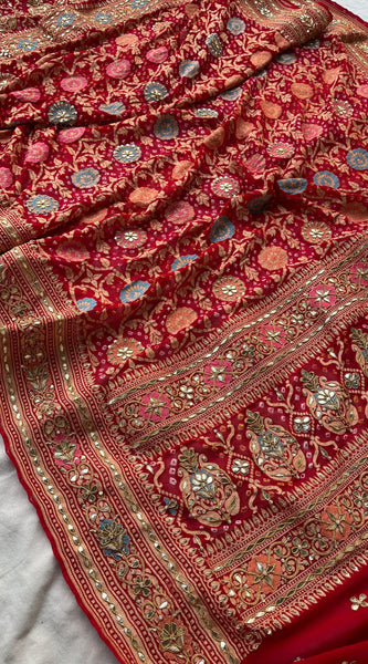 Pure Khaddi Georgette Dupatta with Handcrafted Gotta Patti & Heavy Zardozi Work