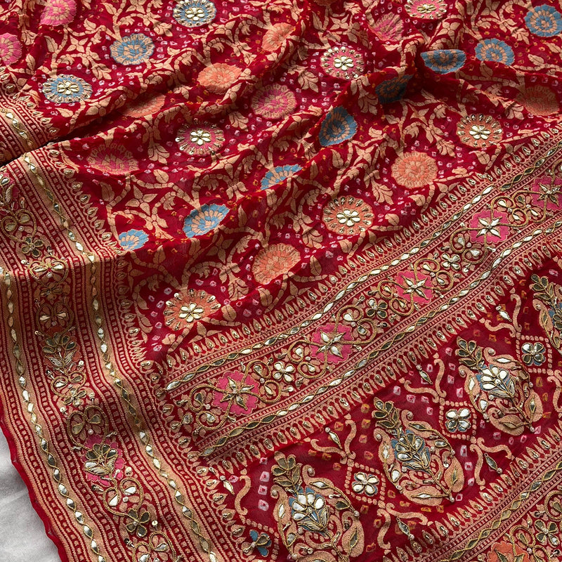 Pure Khaddi Georgette Dupatta with Handcrafted Gotta Patti & Heavy Zardozi Work