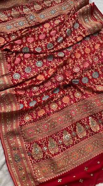 Pure Khaddi Georgette Dupatta with Handcrafted Gotta Patti & Heavy Zardozi Work
