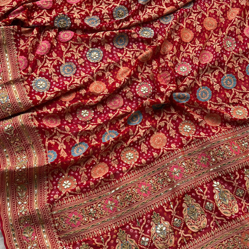 Pure Khaddi Georgette Dupatta with Handcrafted Gotta Patti & Heavy Zardozi Work