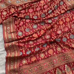 Pure Khaddi Georgette Dupatta with Handcrafted Gotta Patti & Heavy Zardozi Work