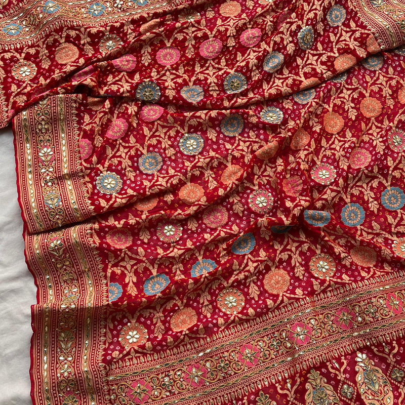 Pure Khaddi Georgette Dupatta with Handcrafted Gotta Patti & Heavy Zardozi Work