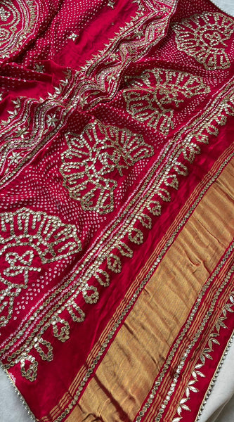 Pure Gajji Silk Dupatta with Handcrafted Gotta Patti, Zardozi & Pearl Work