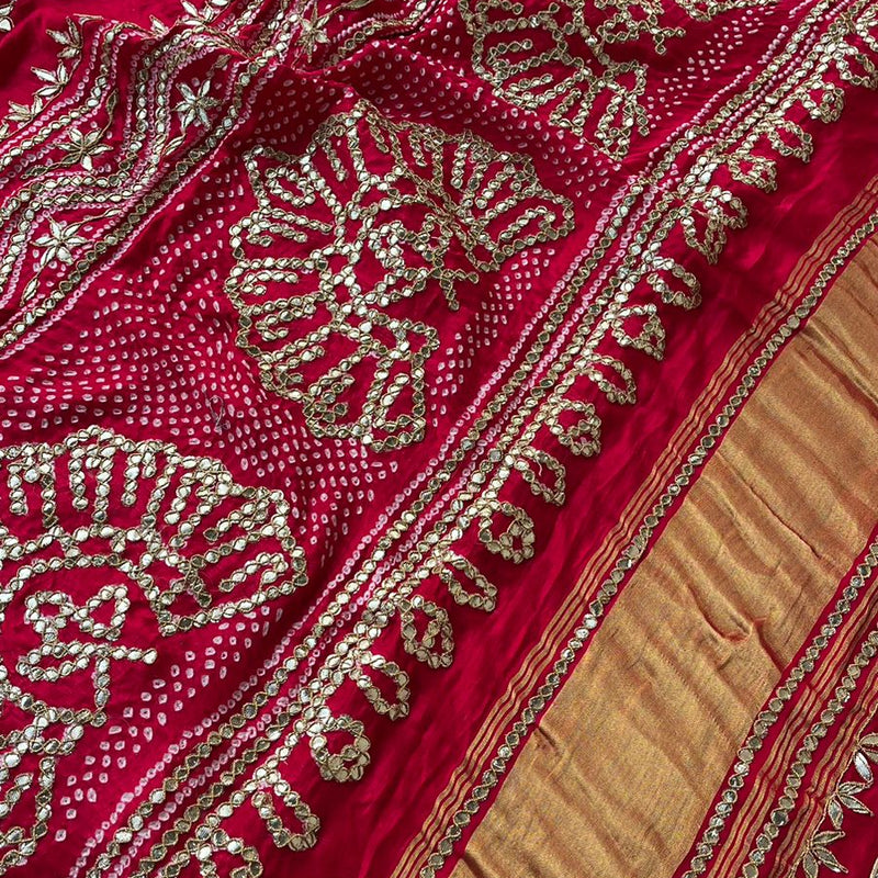 Pure Gajji Silk Dupatta with Handcrafted Gotta Patti, Zardozi & Pearl Work