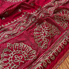 Pure Gajji Silk Dupatta with Handcrafted Gotta Patti, Zardozi & Pearl Work