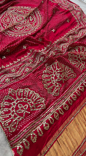 Pure Gajji Silk Dupatta with Handcrafted Gotta Patti, Zardozi & Pearl Work