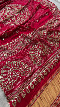 Pure Gajji Silk Dupatta with Handcrafted Gotta Patti, Zardozi & Pearl Work