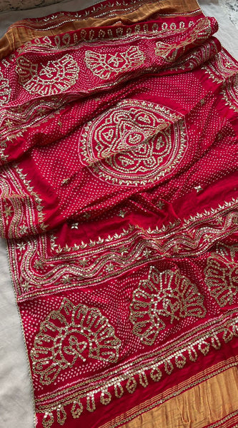 Pure Gajji Silk Dupatta with Handcrafted Gotta Patti, Zardozi & Pearl Work