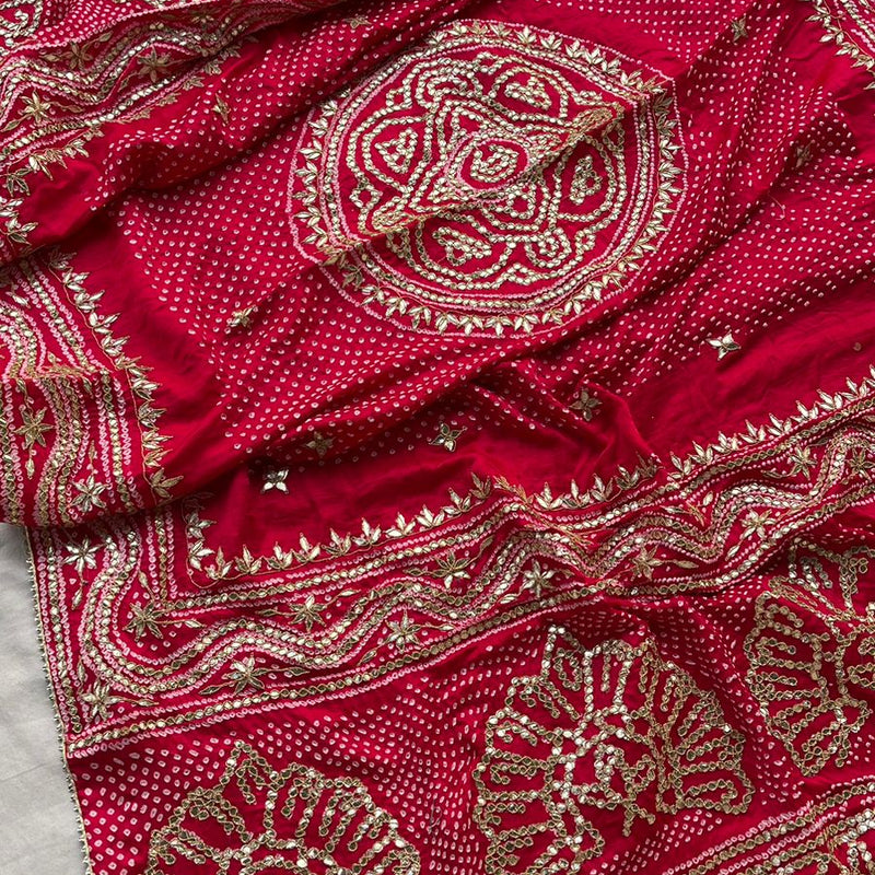 Pure Gajji Silk Dupatta with Handcrafted Gotta Patti, Zardozi & Pearl Work