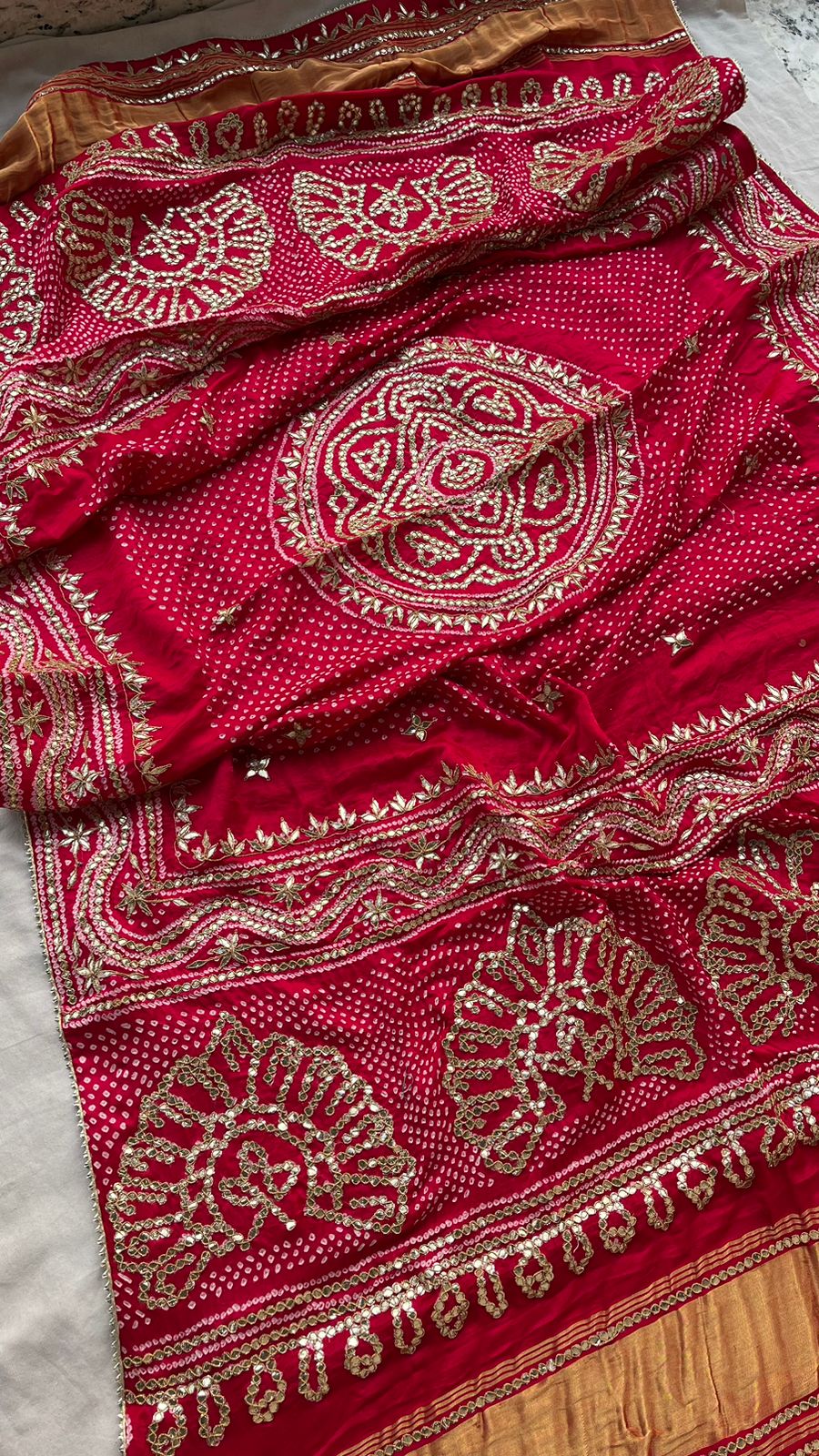 Pure Gajji Silk Dupatta with Handcrafted Gotta Patti, Zardozi & Pearl Work