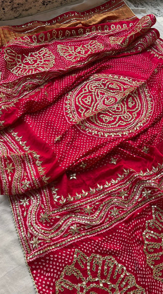 Pure Gajji Silk Dupatta with Handcrafted Gotta Patti, Zardozi & Pearl Work