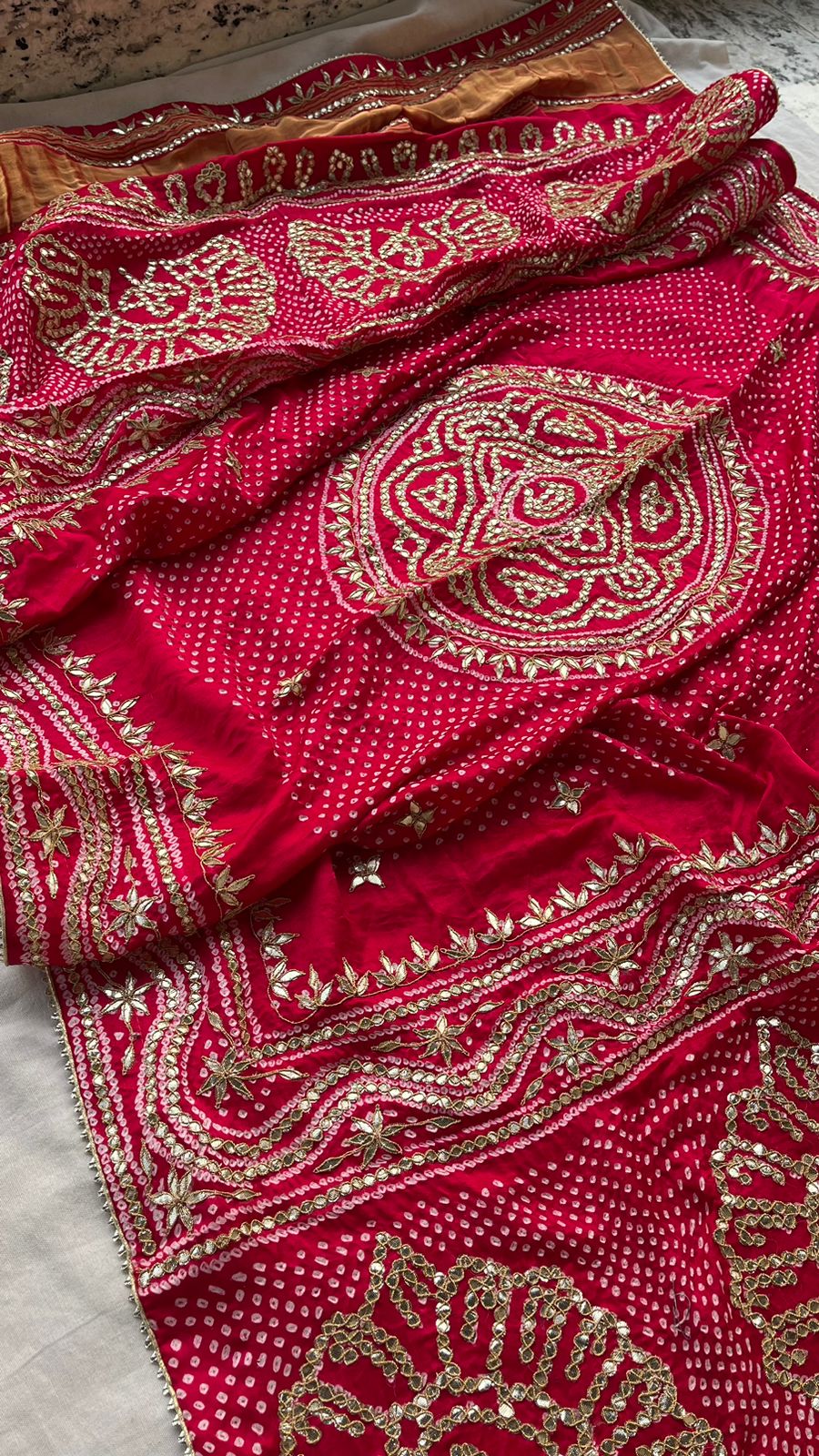Pure Gajji Silk Dupatta with Handcrafted Gotta Patti, Zardozi & Pearl Work