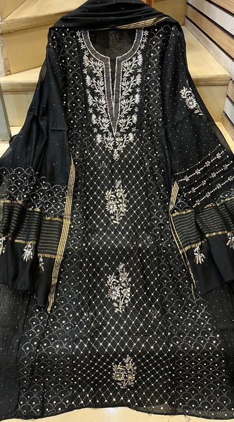 Mul Chanderi Kalidar Kurta Dupatta Set - Semi-Stitched Elegance