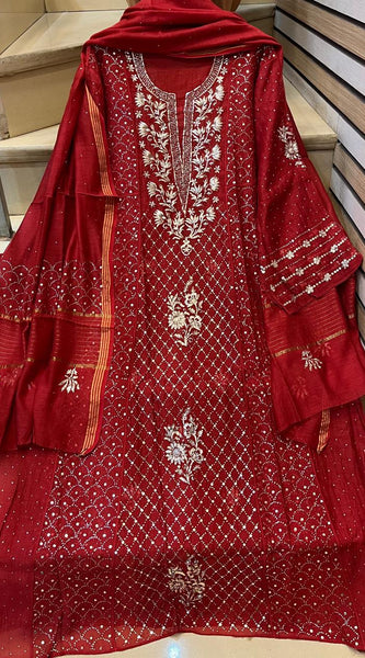 Mul Chanderi Kalidar Kurta Dupatta Set - Semi-Stitched Elegance