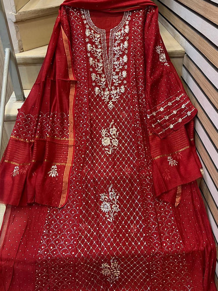 Mul Chanderi Kalidar Kurta Dupatta Set - Semi-Stitched Elegance