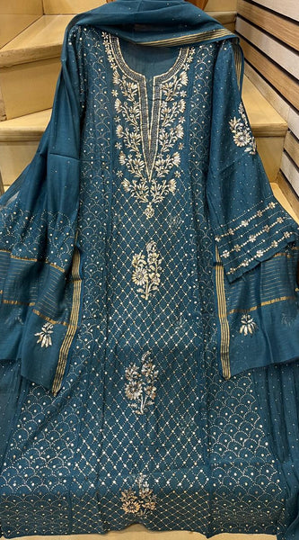Mul Chanderi Kalidar Kurta Dupatta Set - Semi-Stitched Elegance