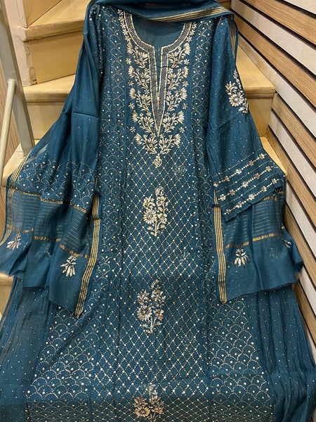 Mul Chanderi Kalidar Kurta Dupatta Set - Semi-Stitched Elegance