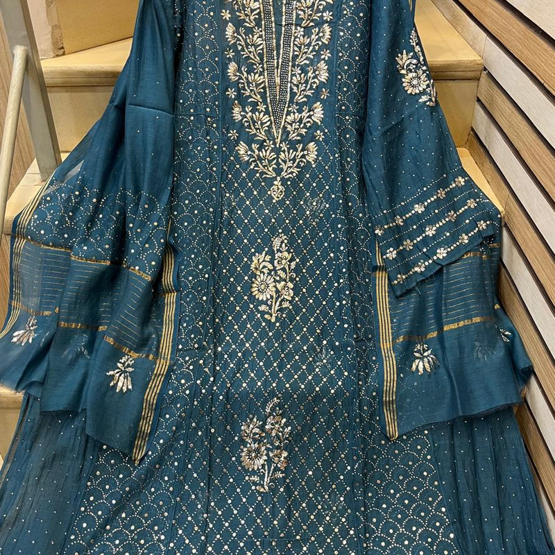Mul Chanderi Kalidar Kurta Dupatta Set - Semi-Stitched Elegance