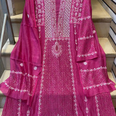 Mul Chanderi Kalidar Kurta Dupatta Set - Semi-Stitched Elegance