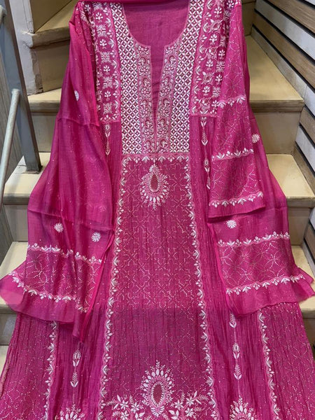 Mul Chanderi Kalidar Kurta Dupatta Set - Semi-Stitched Elegance