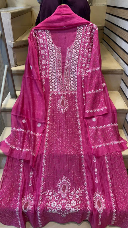 Mul Chanderi Kalidar Kurta Dupatta Set - Semi-Stitched Elegance