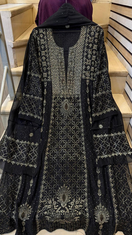 Mul Chanderi Kalidar Kurta Dupatta Set - Semi-Stitched Elegance