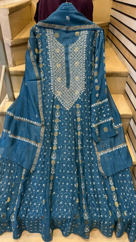 Mul Chanderi Kalidar Kurta Dupatta Set - Semi-Stitched Elegance