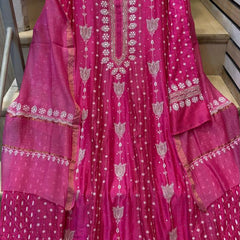 Mul Chanderi Kalidar Kurta Dupatta Set - Semi-Stitched Elegance