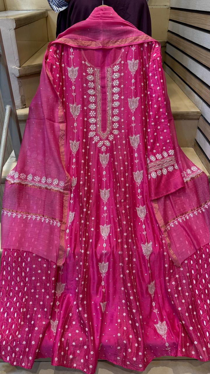 Mul Chanderi Kalidar Kurta Dupatta Set - Semi-Stitched Elegance