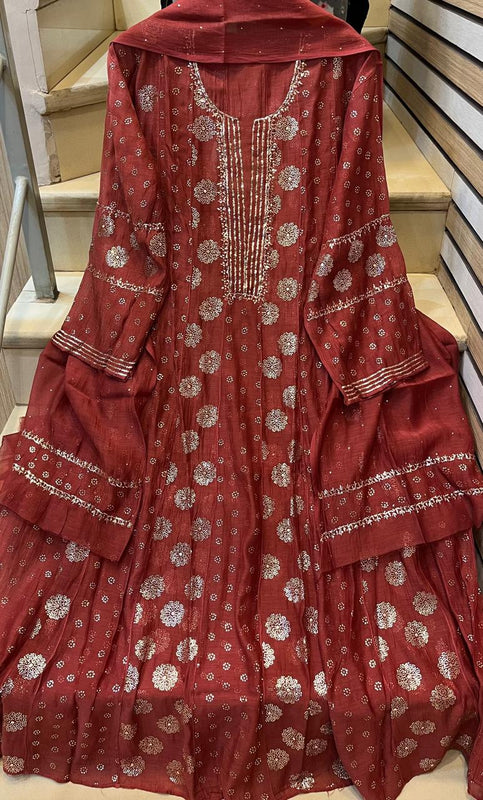 Mul Chanderi Kalidar Kurta Dupatta Set - Semi-Stitched Elegance