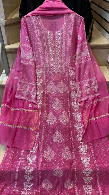 Mul Chanderi Kalidar Kurta Dupatta Set - Semi-Stitched Elegance
