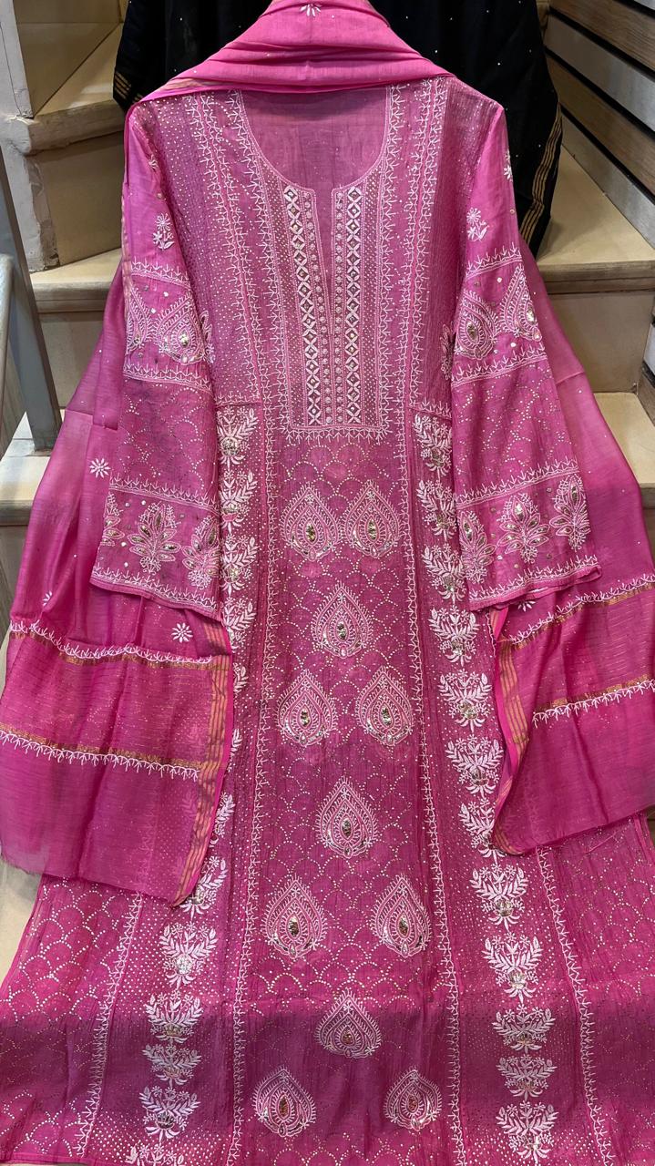 Mul Chanderi Kalidar Kurta Dupatta Set - Semi-Stitched Elegance