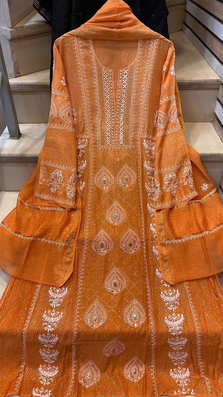 Mul Chanderi Kalidar Kurta Dupatta Set - Semi-Stitched Elegance