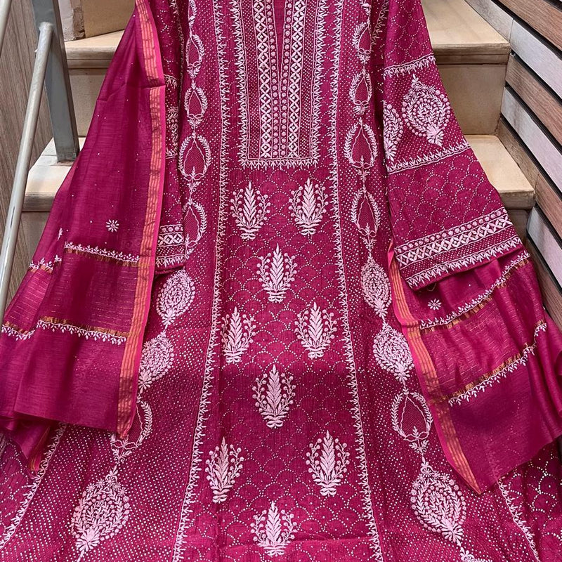 Mul Chanderi Kalidar Kurta Dupatta Set - Semi-Stitched Elegance