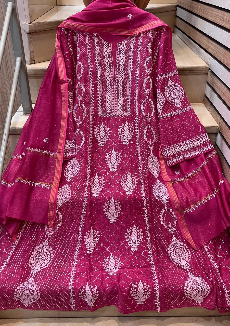 Mul Chanderi Kalidar Kurta Dupatta Set - Semi-Stitched Elegance