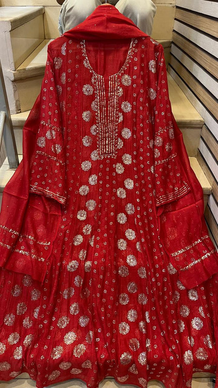 Mul Chanderi Kalidar Kurta Dupatta Set - Semi-Stitched Elegance