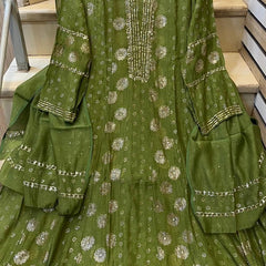 Mul Chanderi Kalidar Kurta Dupatta Set - Semi-Stitched Elegance