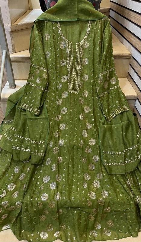 Mul Chanderi Kalidar Kurta Dupatta Set - Semi-Stitched Elegance