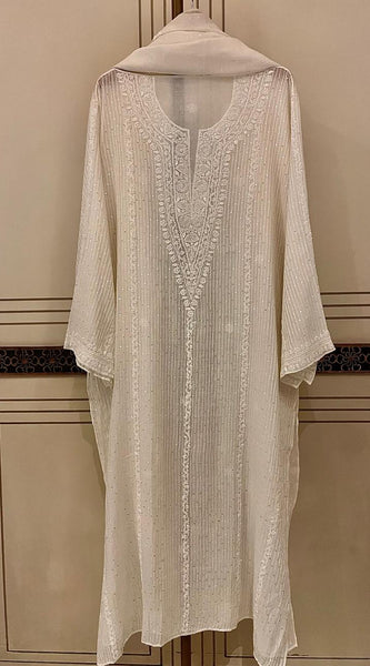 Mul Chanderi Kurta Dupatta Set with Pearl, Sequin & Katdana Embellishments