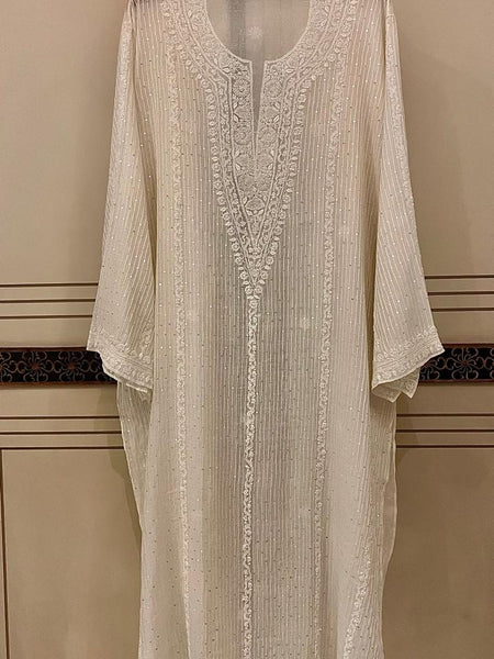 Mul Chanderi Kurta Dupatta Set with Pearl, Sequin & Katdana Embellishments
