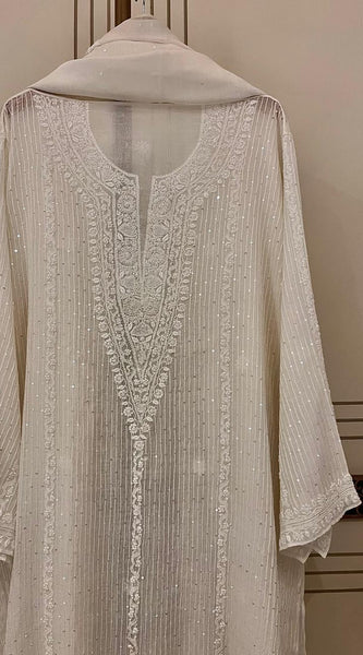 Mul Chanderi Kurta Dupatta Set with Pearl, Sequin & Katdana Embellishments