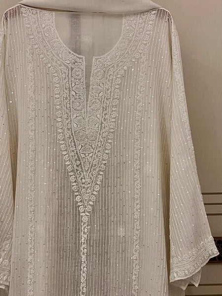 Mul Chanderi Kurta Dupatta Set with Pearl, Sequin & Katdana Embellishments